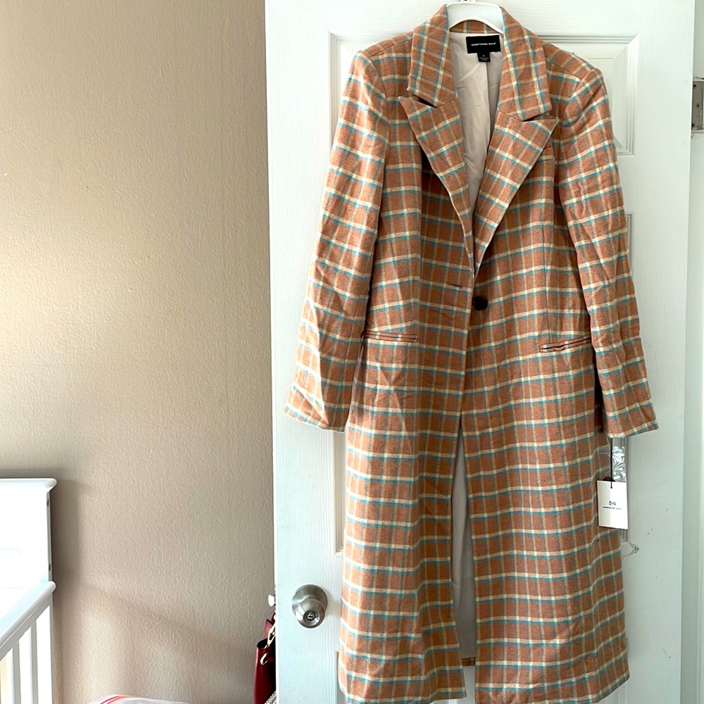 Something Navy Brand New Light Wool Plaid Coat Sz M